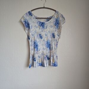 Chic Blue and White Floral Women's Blouse